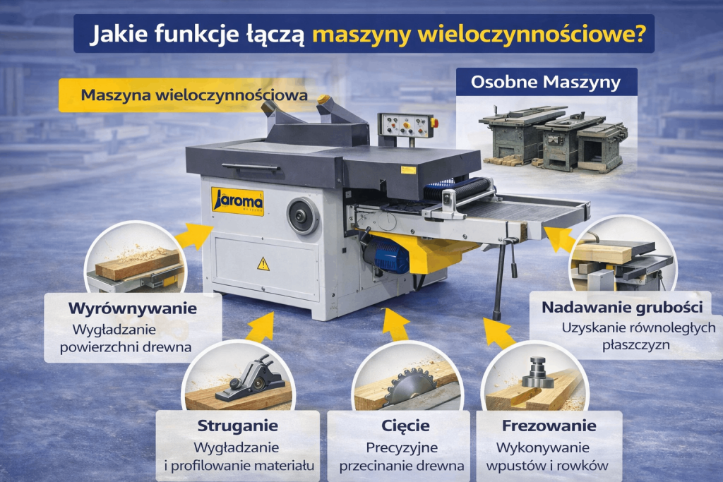 Funkcje maszyny wieloczynnościowej do drewna - wyrówniarka, grubiarka i strugarka w jednym urządzeniu